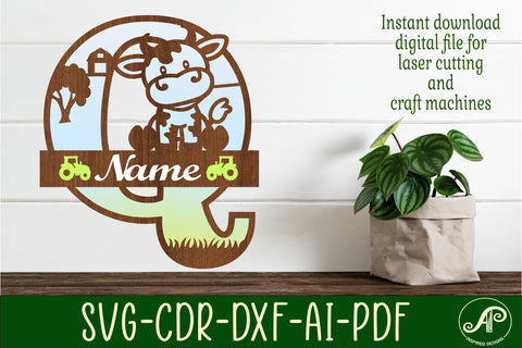 Cow capital monogram letter Q SVG cut file SVG APInspireddesigns 