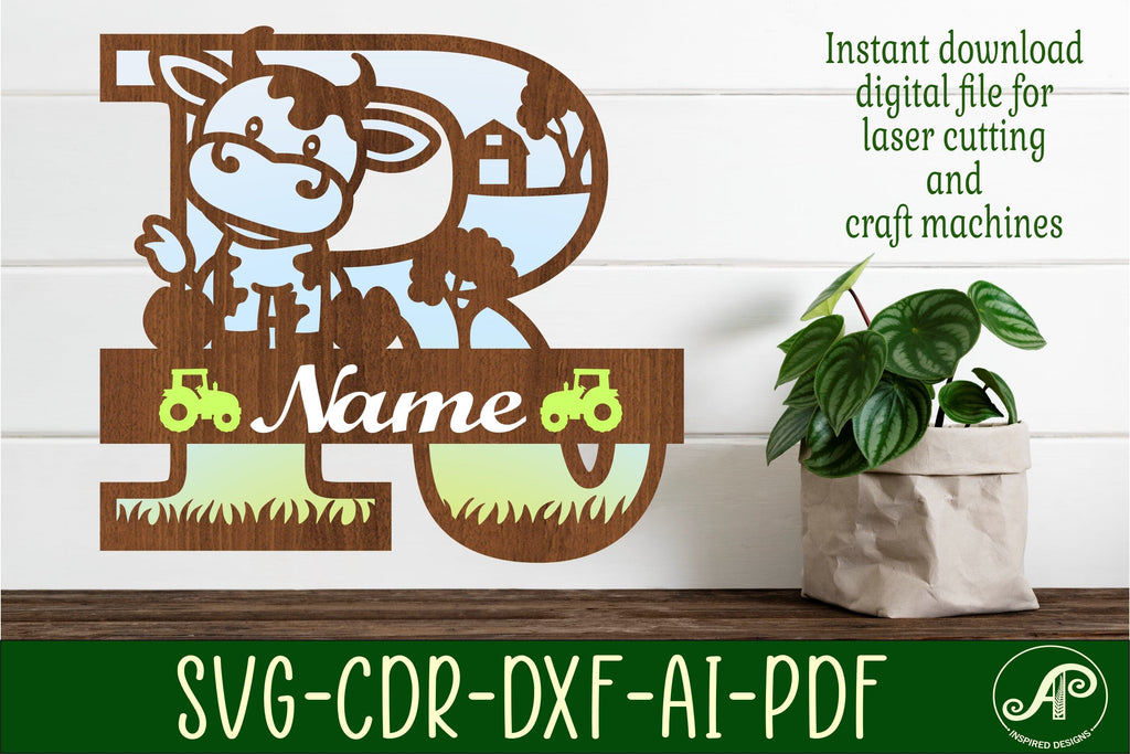 Cow capital monogram letter R SVG cut file - So Fontsy