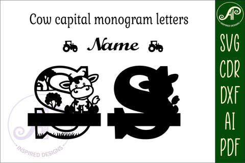 Cow capital monogram letter S SVG cut file SVG APInspireddesigns 