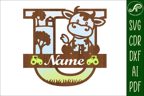 Cow capital monogram letter U SVG cut file SVG APInspireddesigns 