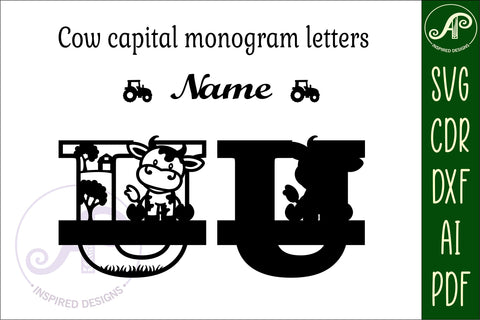 Cow capital monogram letter U SVG cut file SVG APInspireddesigns 