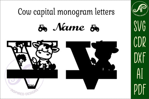 Cow capital monogram letter V SVG cut file SVG APInspireddesigns 