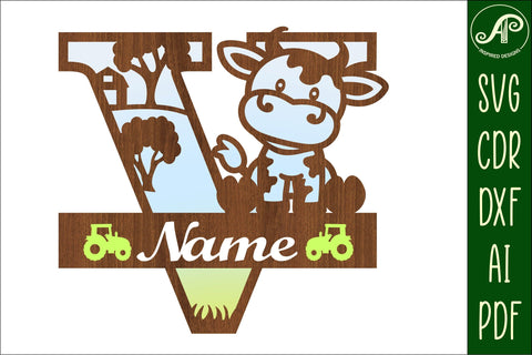 Cow capital monogram letter V SVG cut file SVG APInspireddesigns 