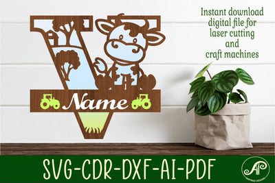 Cow capital monogram letter V SVG cut file SVG APInspireddesigns 