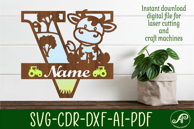 Cow capital monogram letter V SVG cut file SVG APInspireddesigns 