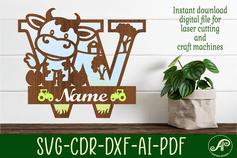 Cow capital monogram letter W SVG cut file SVG APInspireddesigns 