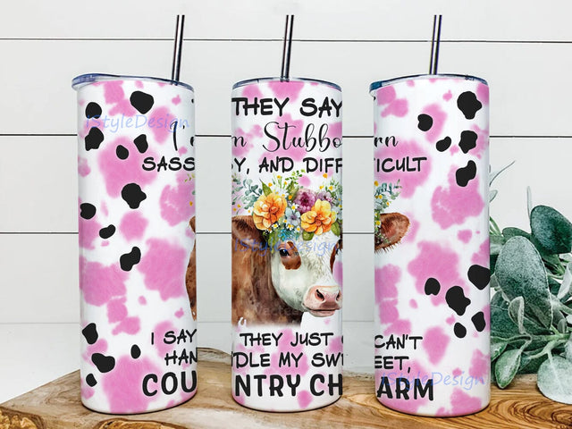 Cow Country Charm 20oz Skinny Tumbler Png, Sarcastic Adult Humor Png, Flower Cow Png, Pink Cow Tumbler, Cute Cow Floral Tumbler Sublimation iStyleDesign 