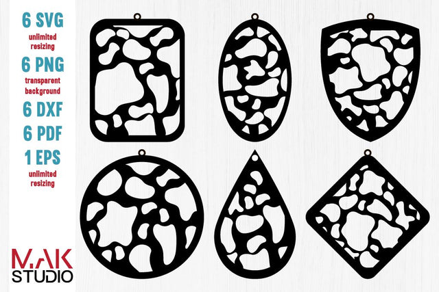 Cow earrings bundle svg, Cow pattern earrings svg, Cow pattern earrings template, Earrings svg, Teardrop svg files, Earring template SVG MAKStudion 