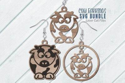 Cow Earrings SVG Bundle Laser Cut Files | Chubby Cow SVG | Glowforge Files SVG Cloud9Design 