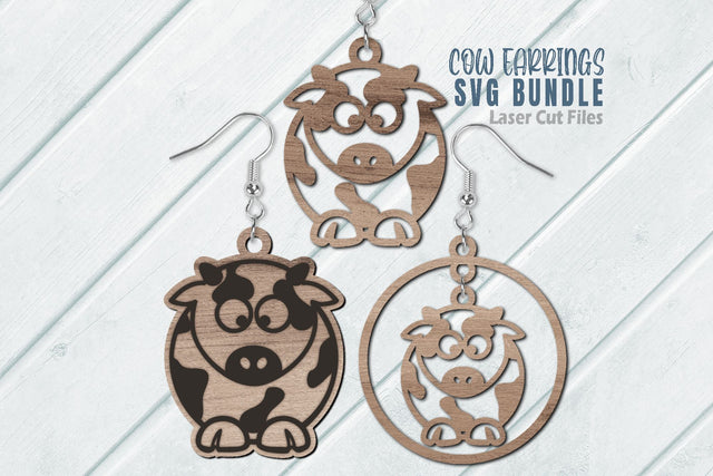 Cow Earrings SVG Bundle Laser Cut Files | Chubby Cow SVG | Glowforge Files SVG Cloud9Design 