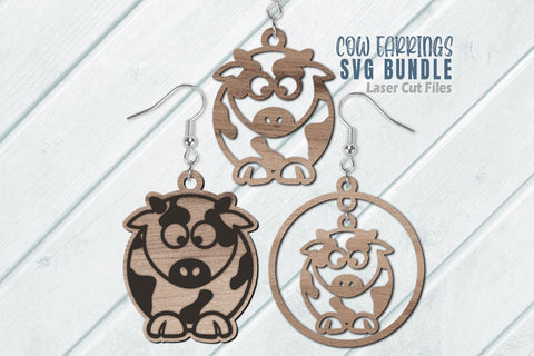 Cow Earrings SVG Bundle Laser Cut Files | Chubby Cow SVG | Glowforge Files SVG Cloud9Design 
