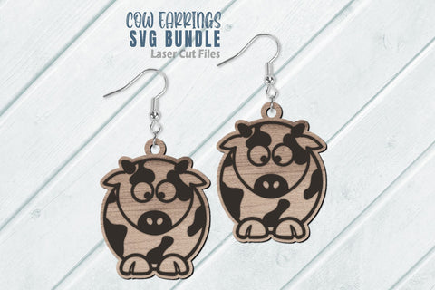 Cow Earrings SVG Bundle Laser Cut Files | Chubby Cow SVG | Glowforge Files SVG Cloud9Design 
