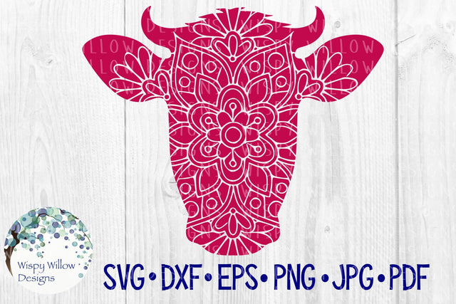 Cow Face Floral Mandala SVG Wispy Willow Designs 