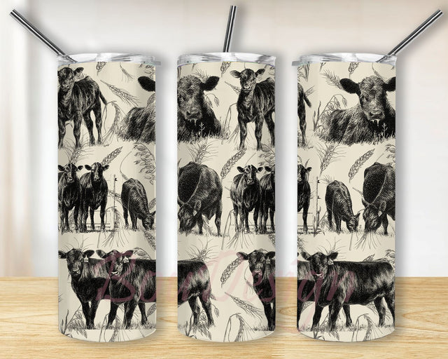 Cow Farm Tumbler 20 oz Skinny Tumbler Sublimation, Farm Animals Print Tumbler Wrap Design For Straight Tumbler, Farm PNG File Sublimation BouDesign 