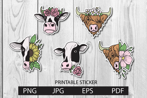 Cow flower sticker, Floral Highland Cow SVG dadan_pm 