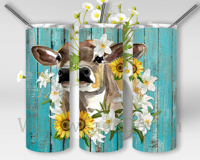 Cow Flower Tumbler Wrap Png, Watercolor Cow Wood 20oz Skinny Tumbler, Cow Subflower Design Png, Spring Tumbler Png, Cow Sublimation Design, Digital Download Sublimation WillowSageDesign 