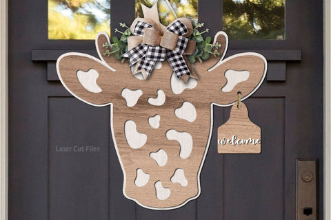 Cow Head SVG Laser Cut Files | Farmhouse Sign SVG | Welcome Sign SVG | Glowforge Files SVG Cloud9Design 