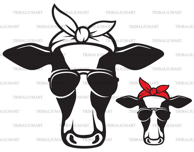 Cow Head with Bandana and aviator sunglasses SVG TribaliumArtSF 