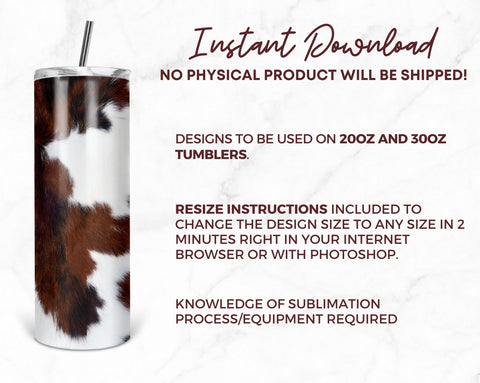 Cow Hide Heifer Cowgirl Sublimation Tumbler Design, Cow Fur Print 20oz Skinny Tumbler Wraps Templates - PNG Digital Download Sublimation TumblersByPhill 