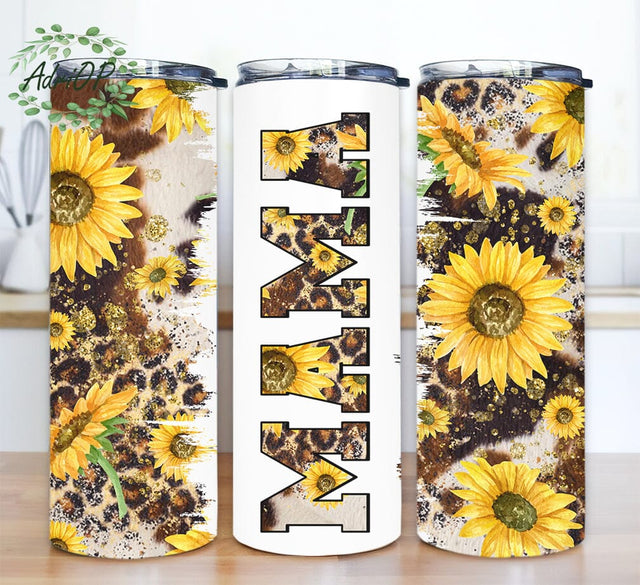 Cow Hide Leopard Sunflowers Mama 20oz Sublimation Tumbler, Mothers. Mama Tumbler, Sunflower Cowhide Leopard Png Sublimation AdriOP 