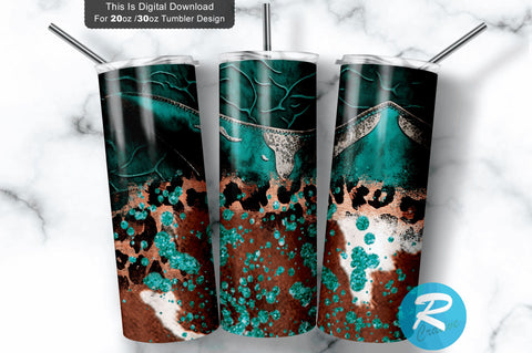 Cow Hide Teal Western Leopard 20 oz / 30 oz Tumbler PNG Sublimation Regulrcrative 