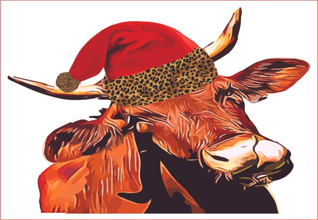 Cow in leopard Santa hat png, sublimation graphics, clipart Sublimation sublimationhappy 