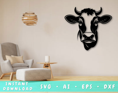 Cow Laser SVG Cut File, Cow Glowforge File, Cow DXF, Cow Wall Art SVG SVG HappyDesignStudio 