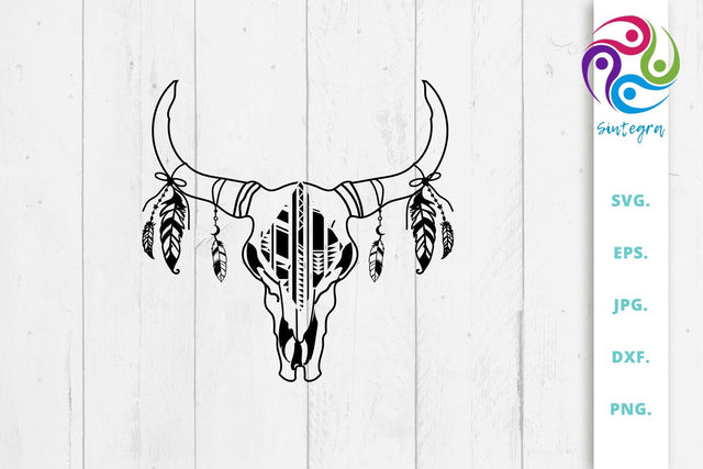 Cow Medallion Skull With Feathers Svg File SVG Sintegra 