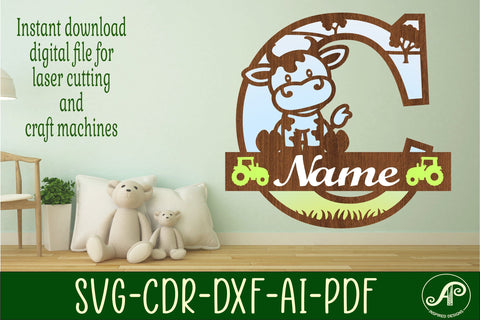 Cow monogram letter bundle Name signs SVG 3 layer SVG APInspireddesigns 