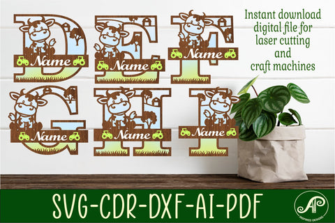 Cow monogram letter bundle Name signs SVG 3 layer SVG APInspireddesigns 