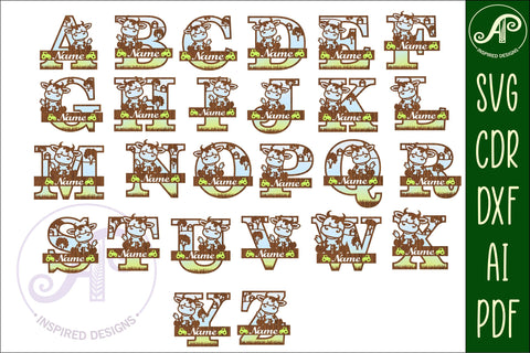 Cow monogram letter bundle Name signs SVG 3 layer SVG APInspireddesigns 