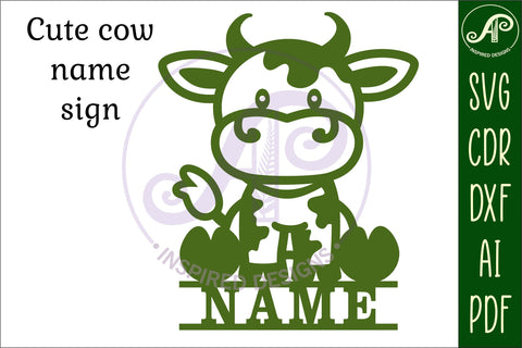 Cow Name sign SVG laser cut template cute farm animal theme SVG APInspireddesigns 