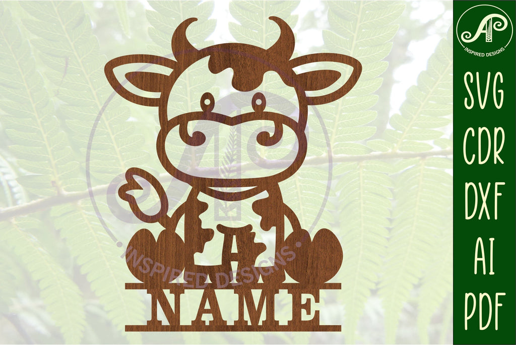 Cow Name sign SVG laser cut template cute farm animal theme - So Fontsy