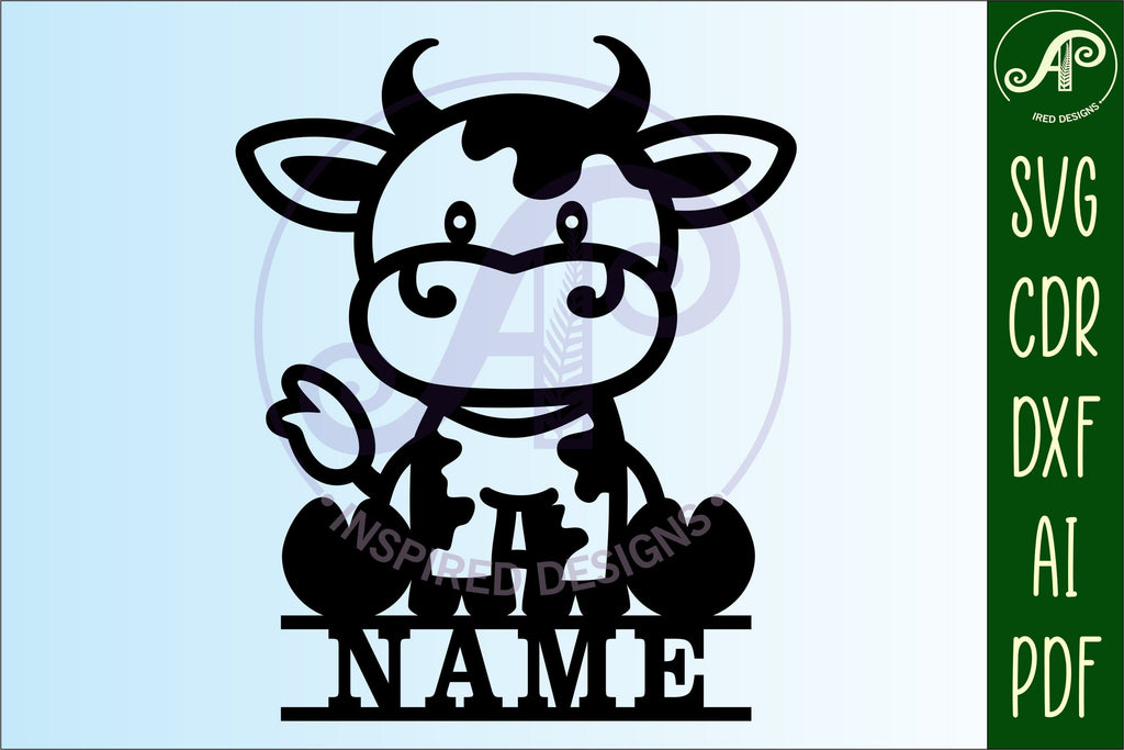 Cow Name sign SVG laser cut template cute farm animal theme - So Fontsy