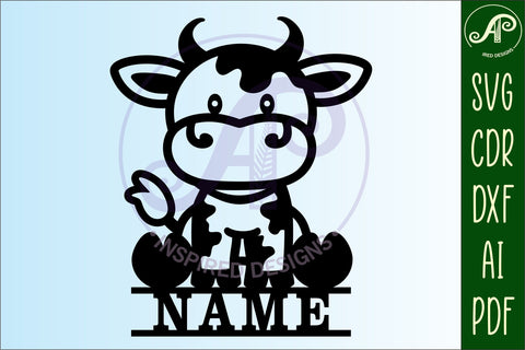 Cow Name sign SVG laser cut template cute farm animal theme SVG APInspireddesigns 