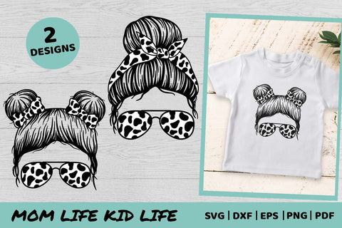 Cow Print Mom life Kid life Svg | Momlife Svg | Messy Bun SVG Irina Ostapenko 