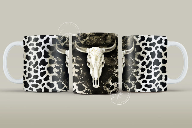 Cow Print Mug Design, Western Cow Boy Sublimation Wrap, Cow Skull Mug Wrap, Cow Pattern Mug, 11 & 15 Oz Mug Cricut Press Sublimation Wrap Sublimation Syre Digital Creations 