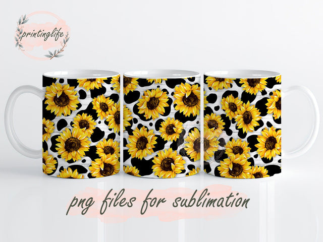 Cow Print Sunflower 11oz Mug Sublimation Png, Sunflower Mug Press Designs Wrap, Sunflower Mug Designs Sublimation PrintingLife 