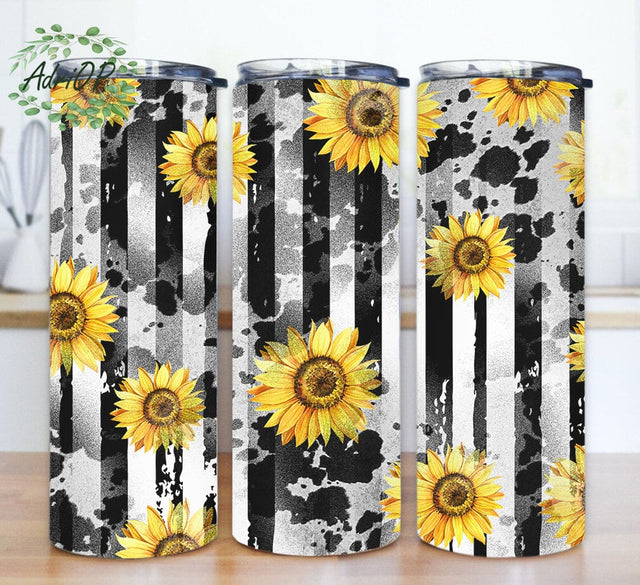 Cow Print Sunflower 20 oz Skinny Tumbler, Cowhide Sublimation Design, Digital Download PNG Sublimation AdriOP 