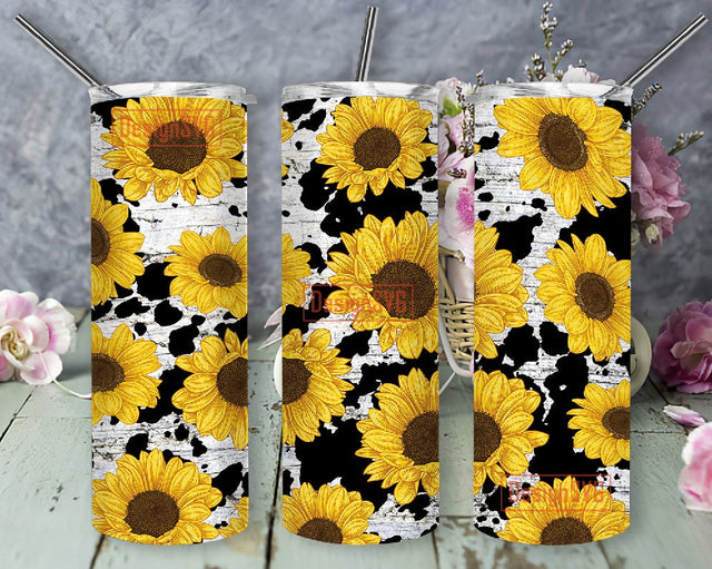 Cow Print Sunflower Tumbler PNG, Cowhide Sublimation Design, Sunflower 20 oz Skinny Tumbler, Sunflowers Tumbler Wrap, Waterslide PNG Sublimation DesignSVG 