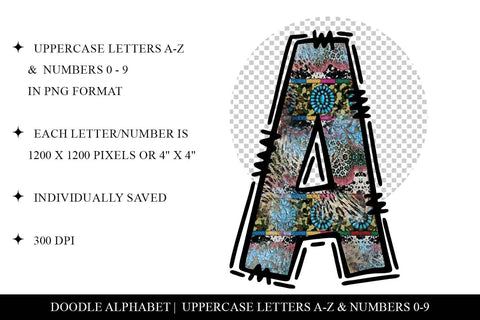 Cow Print, Teal & Leopard Letters, Western Doodle Alpha Set Sublimation BijouBay 
