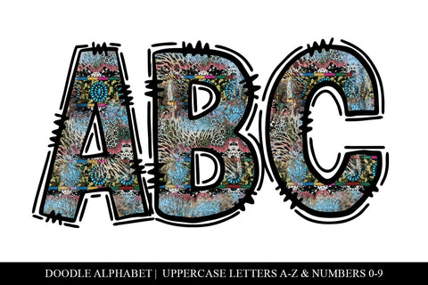 Cow Print, Teal & Leopard Letters, Western Doodle Alpha Set Sublimation BijouBay 