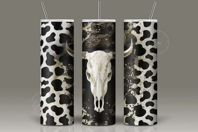 Cow Print Tumbler Wrap, Western Cow Boy Tumbler Design, Cow Skull, Seamless Sublimation Design PNG, 20 oz Skinny Travel Tumbler Sublimation Syre Digital Creations 