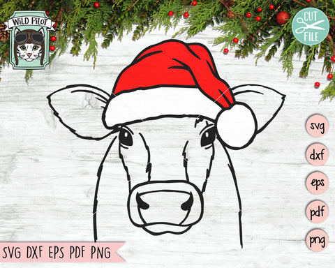 Cow Santa Hat SVG Cut File, Cow With Hat SVG, Christmas SVG File, Cow SVG, Christmas Cut File, Christmas Animal SVG, Animal Santa Hat SVG SVG Wild Pilot 