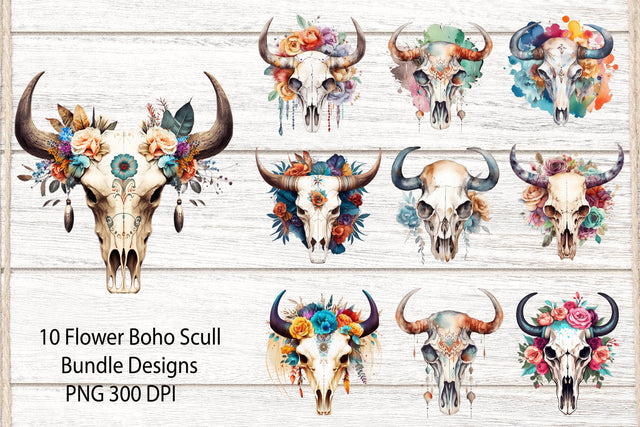 Cow scull Sublimation Bundle. Flower Cow Scull PNG. Boho Cow Sublimation Samaha Design 