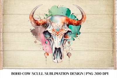 Cow scull Sublimation Design. Boho cow Scull PNG. Scull PNG. Sublimation Samaha Design 