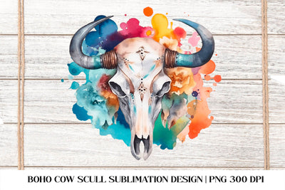 Cow scull Sublimation Design. Boho cow Scull PNG. Sublimation Samaha Design 