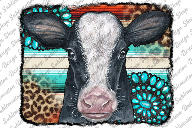 Cow Serape Leopard Background Png, Farm Animal Png, Cow Png, Turquoise Gemstone Png, Western Cow Png, Sublimation Design, Digital Download Sublimation SublimationDesignShop 