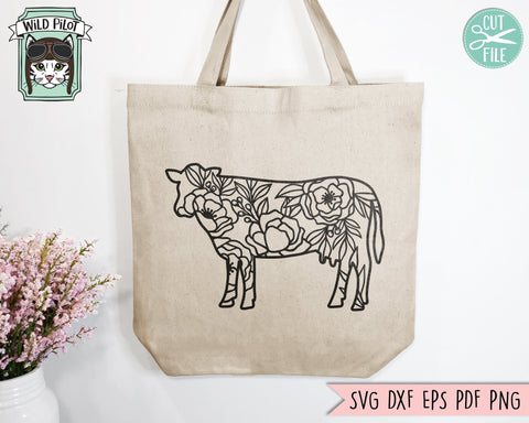 Cow Silhouette SVG file, Cow Cut file, Floral Cow svg file, Cow Flowers svg file, Cow Silhouette svg, Farm Animal svg, Farmhouse cut file SVG Wild Pilot 