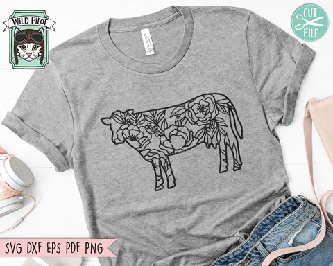 Cow Silhouette SVG file, Cow Cut file, Floral Cow svg file, Cow Flowers svg file, Cow Silhouette svg, Farm Animal svg, Farmhouse cut file SVG Wild Pilot 